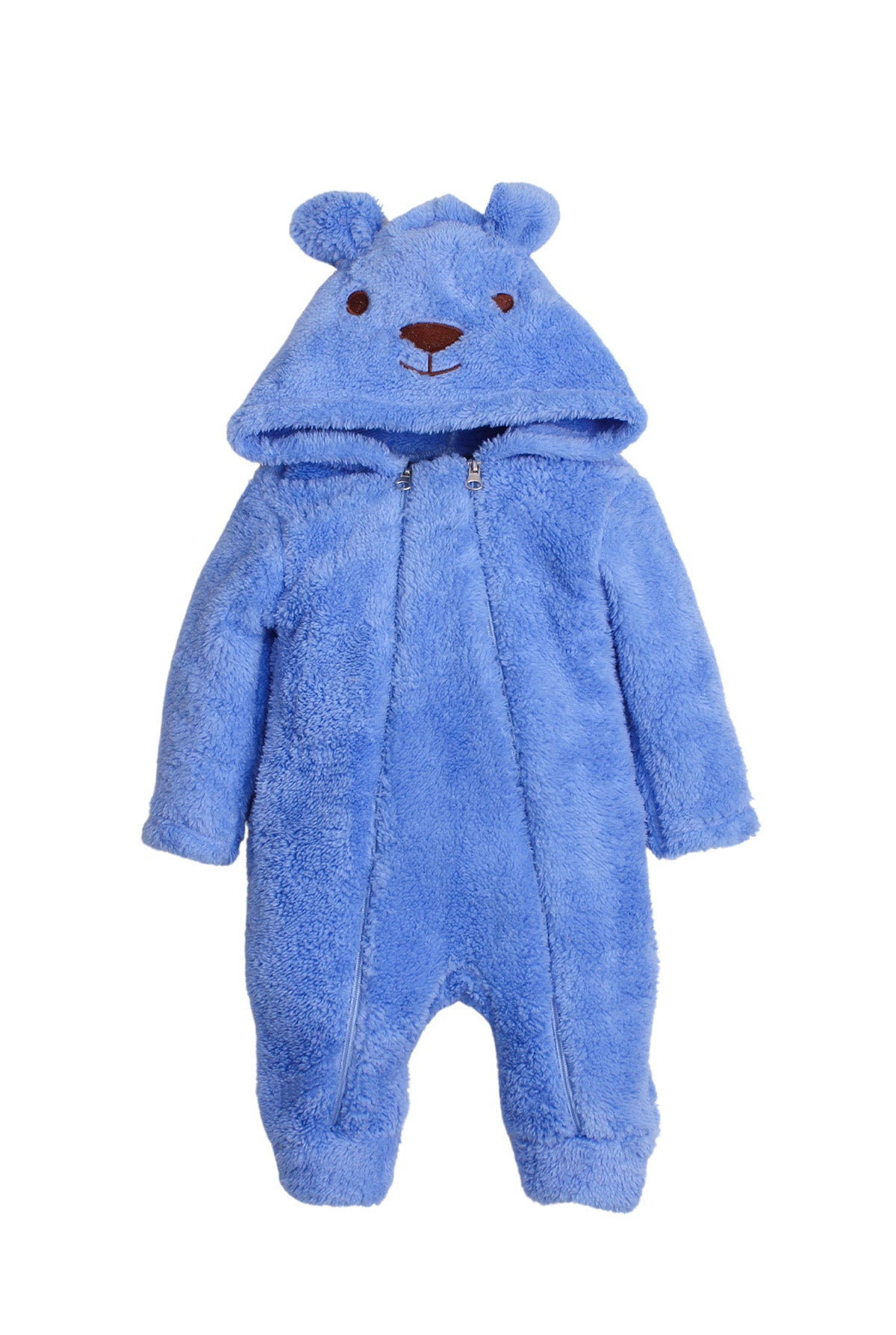 Unisex Bebek Peluş Kulaklı Ayıcık Tulum Fermuarlı Kapüşonlu 0-12 Ay